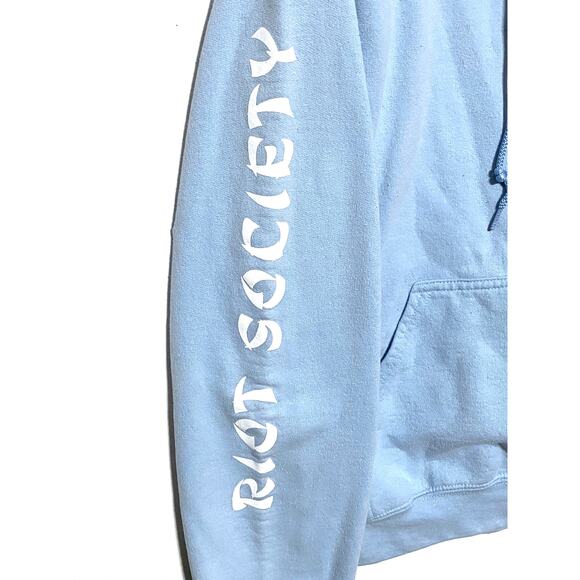 Riot Society Enjoy Chinese Take Out Box Blue Hoodie Sweatshirt Spell Out Mens S - Picture 3 of 6